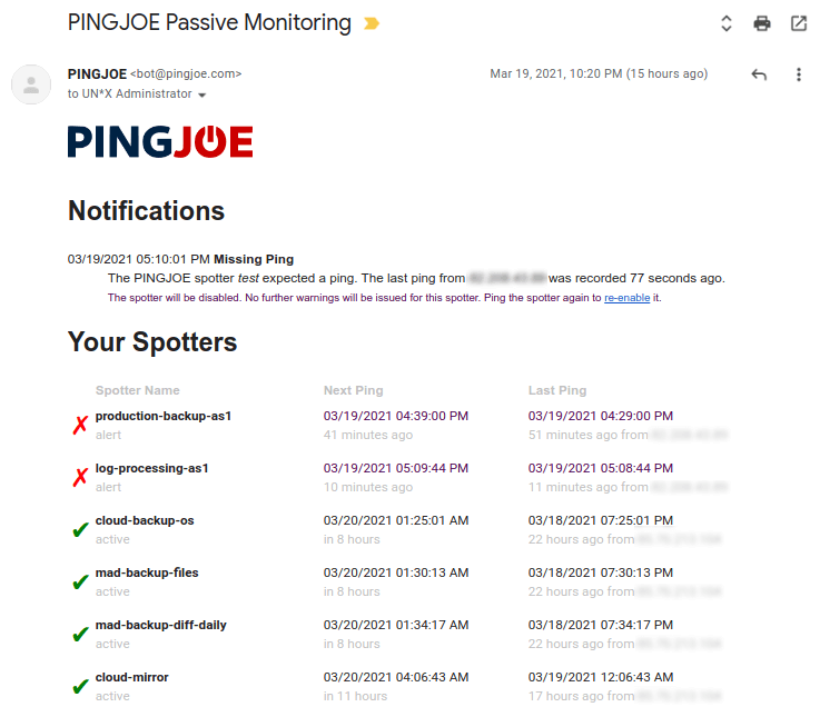 PINGJOE warning e-mail